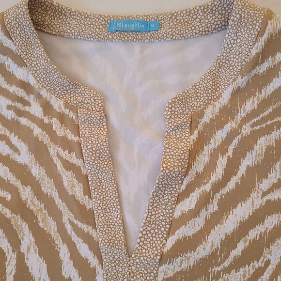 J McLaughlin Womens Beige White Print Long Sleeve Tunic Top Medium - Picture 6 of 12